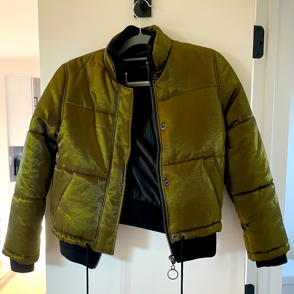Topshop metallic chartreuse green puffer jacket